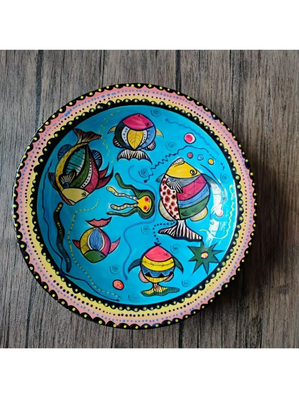 Vintage Penzo Pottery Zimbabwe 10” Fish Bowl Signed David Sipanda 2000 Folk Art